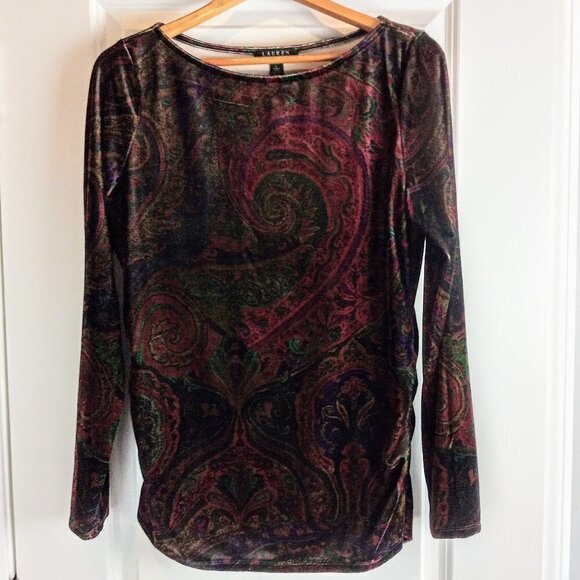 Lauren Ralph Lauren Multicolor Velour Ruched Top - Picture 1 of 5